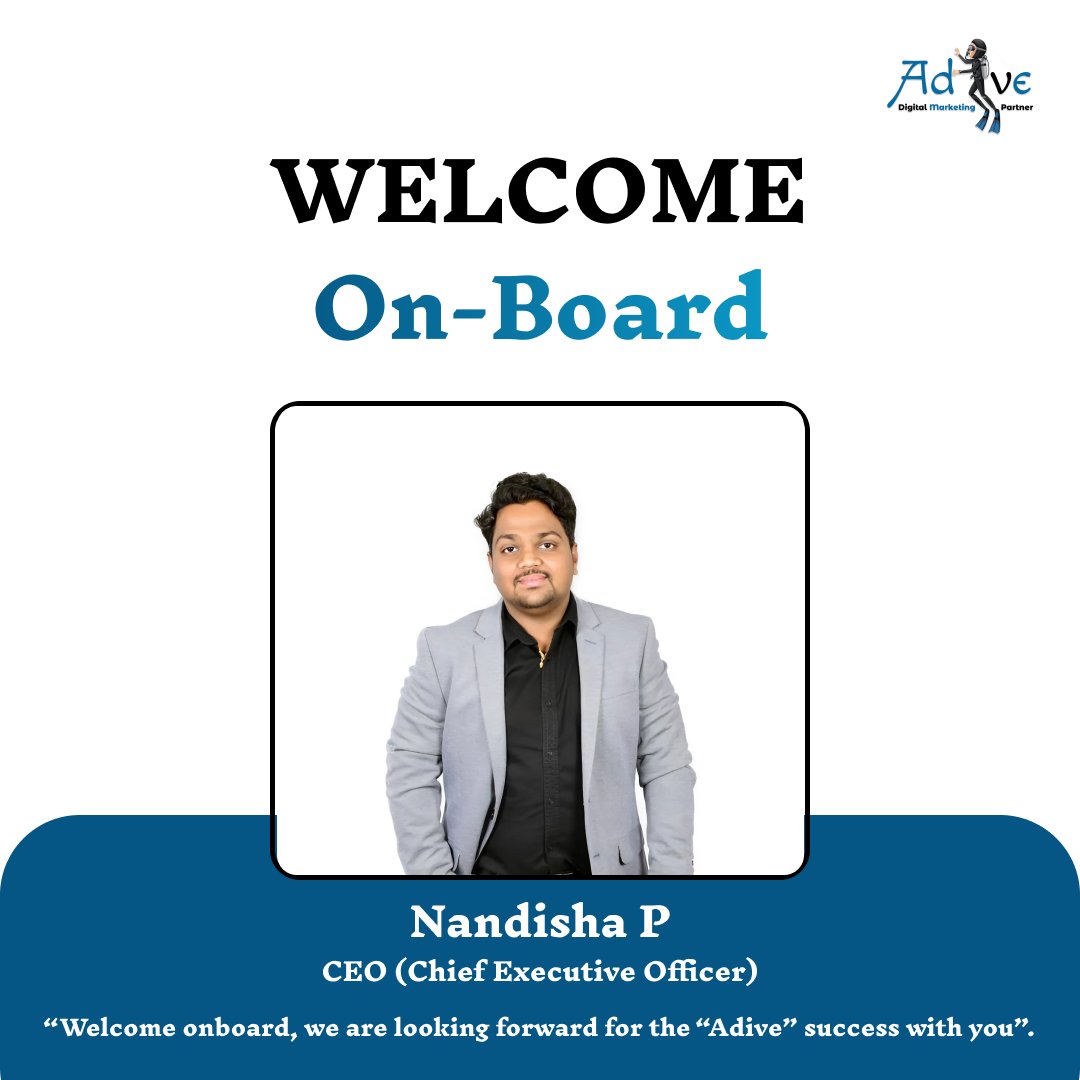 AdiveDigital's tweet photo. Welcome onboard Mr. Nandisha P, as we are looking forward "Adive" success with you.

Stay tune for more onboarding candidates.

#Onboarding #welcome #adive #Adivedigitalsolutions #Adivedigital #marekting #marketingagency #marketingsolutions #digitalmarketing https://t.co/DirH3dRbxF