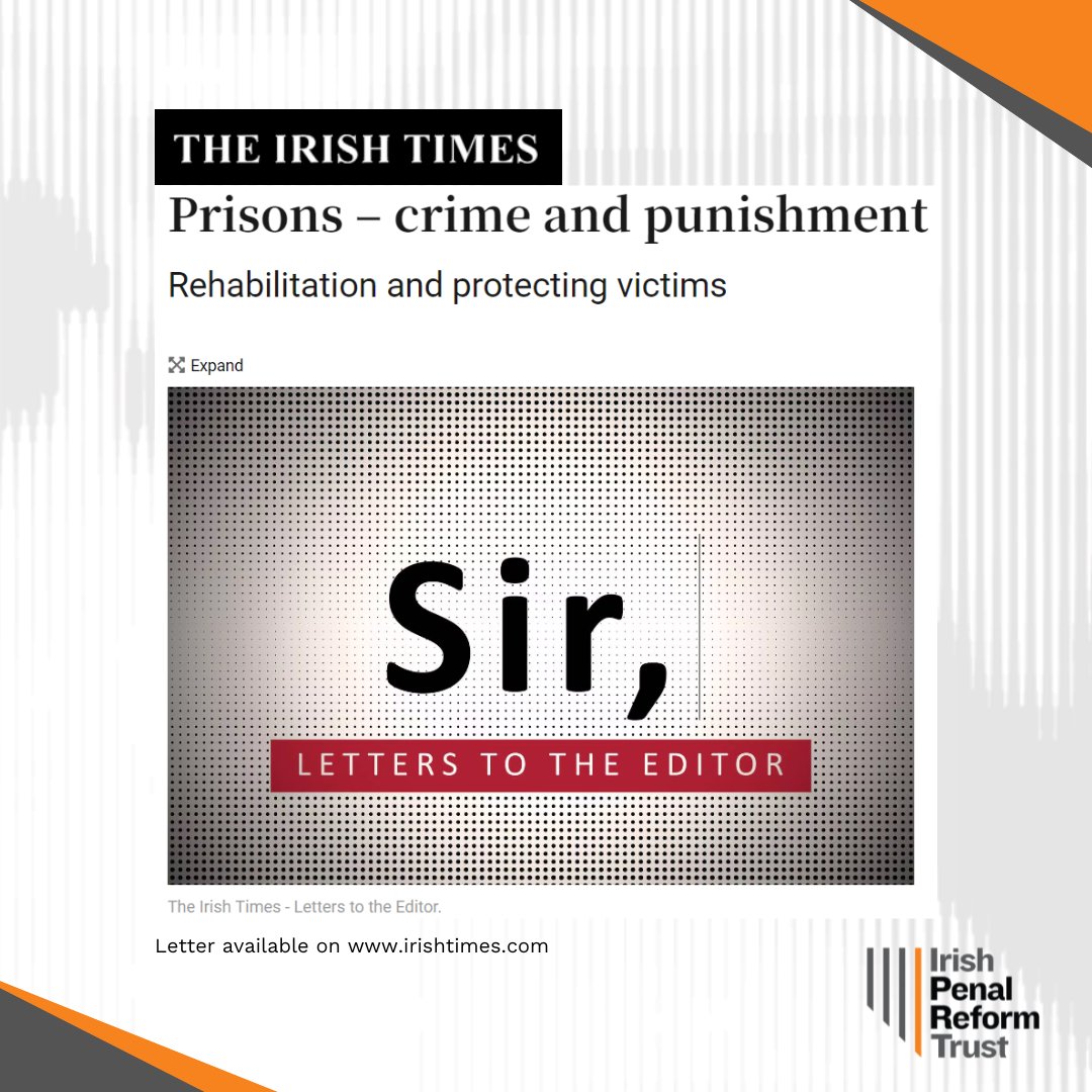 Irish Penal Reform Trust (@iprt) on Twitter photo ✍️ "The continued over-reliance on imprisonment for less serious offences and high rate of pre-trial detention means that unacceptable increases in the no. of people in prison was entirely predictable." - <a href="/saoirse_b/">Saoirse Brady</a>
Read our letter in the <a href="/IrishTimes/">The Irish Times</a> 👉iprt.ie/iprt-in-the-ne… ✍️ "The continued over-reliance on imprisonment for less serious offences and high rate of pre-trial detention means that unacceptable increases in the no. of people in prison was entirely predictable." - <a href="/saoirse_b/">Saoirse Brady</a>
Read our letter in the <a href="/IrishTimes/">The Irish Times</a> 👉iprt.ie/iprt-in-the-ne…