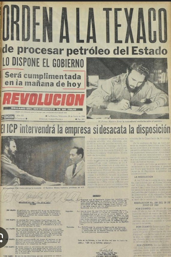Un día como hoy   pero de 1960 el   Gobierno Revolucionario cubano dispone la intervención de la Compañía norteamericana petrolera «Texaco».#CubaViveEnSuHistoria, #CubaCoopera,#BMCGuatemala,#25AniversarioBMCGuatemala,#CubaSalvaVidas,#CubaSalva,#CubaPorLaSalud.