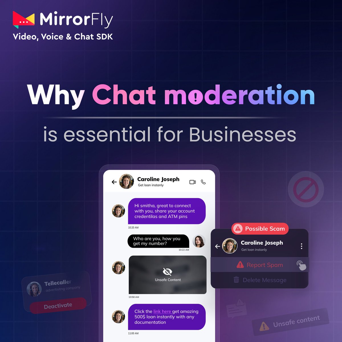 MirrorFlyTeam's tweet image. From safeguarding your brand reputation to protecting users from harmful content, discover how to cultivate a safe and thriving online space.

To read further about chat moderation -hubs.li/Q02DGQpr0 

#MirrorFly #ChatModeration #Business #ChatSDK #InAppChat #Reasons