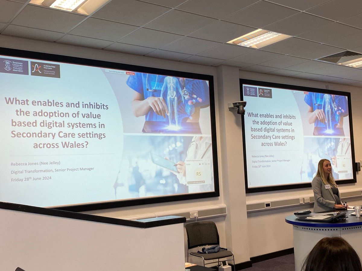 iLab_Swansea's tweet photo. Cohort 1 'The Originals' Innovation massif - Rebecca Jones showing #ILAImpact for Digital Transformation - secondary care adoption framework - tangible insight embedded into practice - bring it on! @ARCHProg @SwanseabayNHS @DHCWales @PowellRachael @innovation_tom @simonrenault https://t.co/IMvMg0UyX3