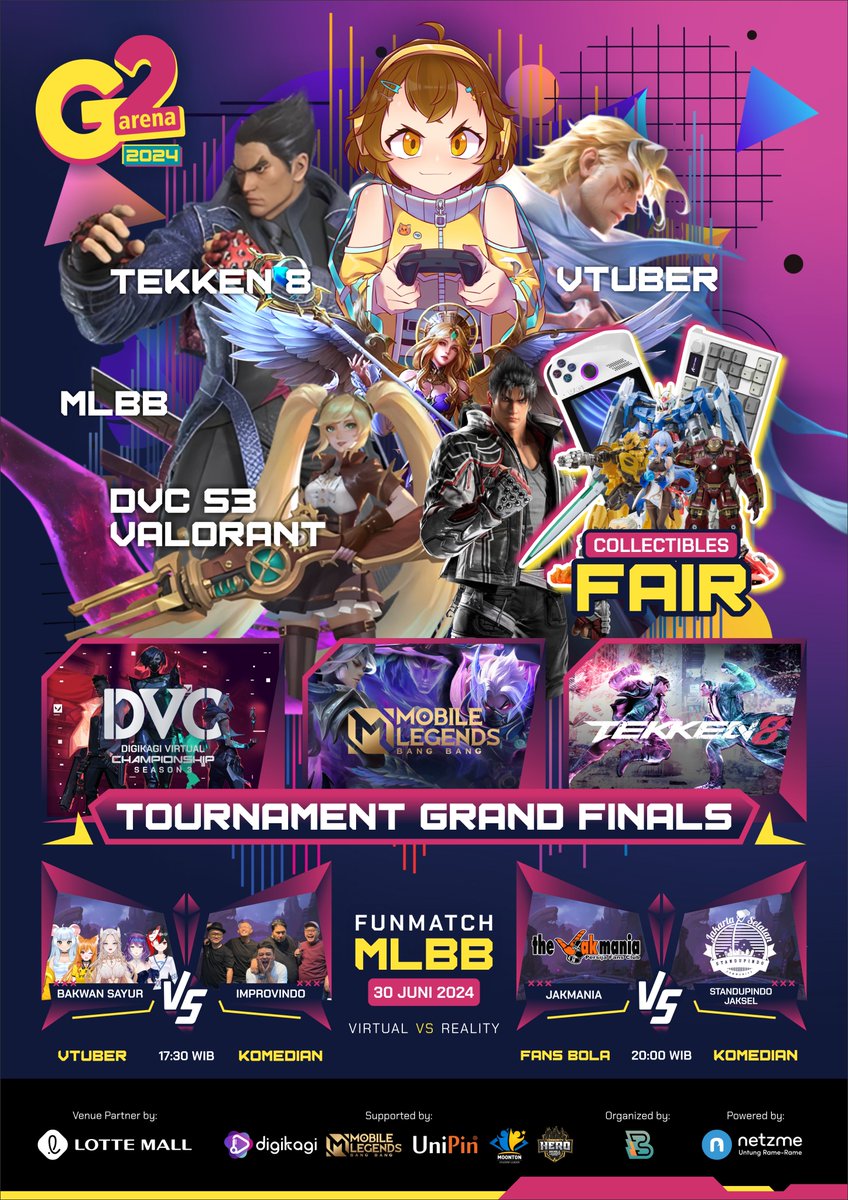 digikagi's tweet photo. Jangan lewatkan keseruan Grand Final dari turnamen Tekken 8, ML, dan tentunya #dvcseason3 di acara G2 Arena di Lotte Avenue!

🏢 Lotte Avenue - LG Floor
📆 26-30 Juni 2024

Dukung langsung tim dan player kesukaan kamu di acara puncak ini!

#G2arena #DigiKagi #DVCseason3 https://t.co/10Puxt1nhC