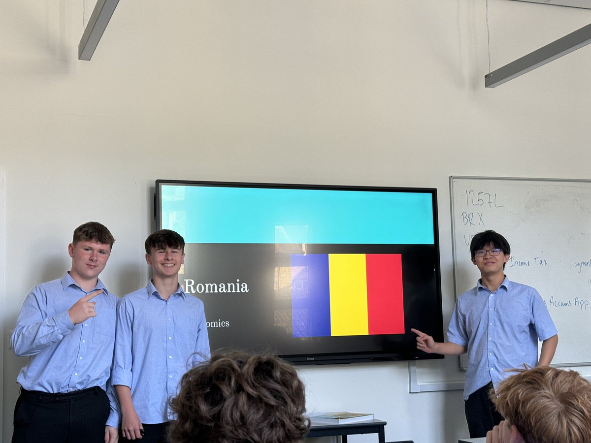 Three of our Pre A Level Economists giving a presentation on an economic analysis to Romania vs the US using Macroeconomic indicators.  A great start and a bright future ahead for all of our Pre A Level students! 😀