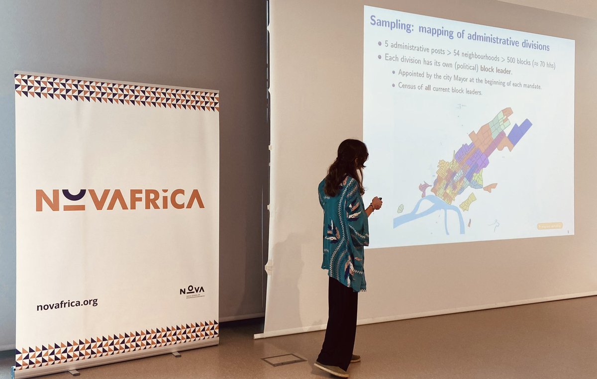 🌍 #NOVAFRICA2024 Conference in Economic Development: Migrant Integration session! <a href="/fredam221/">Frederica Mendonça</a> from <a href="/NovaSBE/">NovaSBE</a> &amp; <a href="/novafrica/">NOVAFRICA</a> is presenting "Integrating Rural Migrants: Experimental Evidence from Mozambique." Great insights!