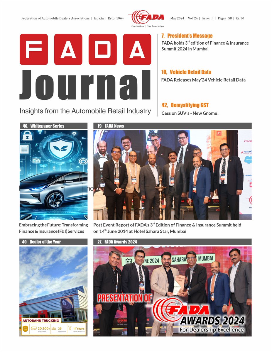 FADA_India's tweet photo. FADA Journal - May'24 issue is out...
Happy Reading!!
https://t.co/XYOHIYpR85
#Journal #AutoNews #Magazine #AutoJournal #ONOA https://t.co/67TN9J07a1