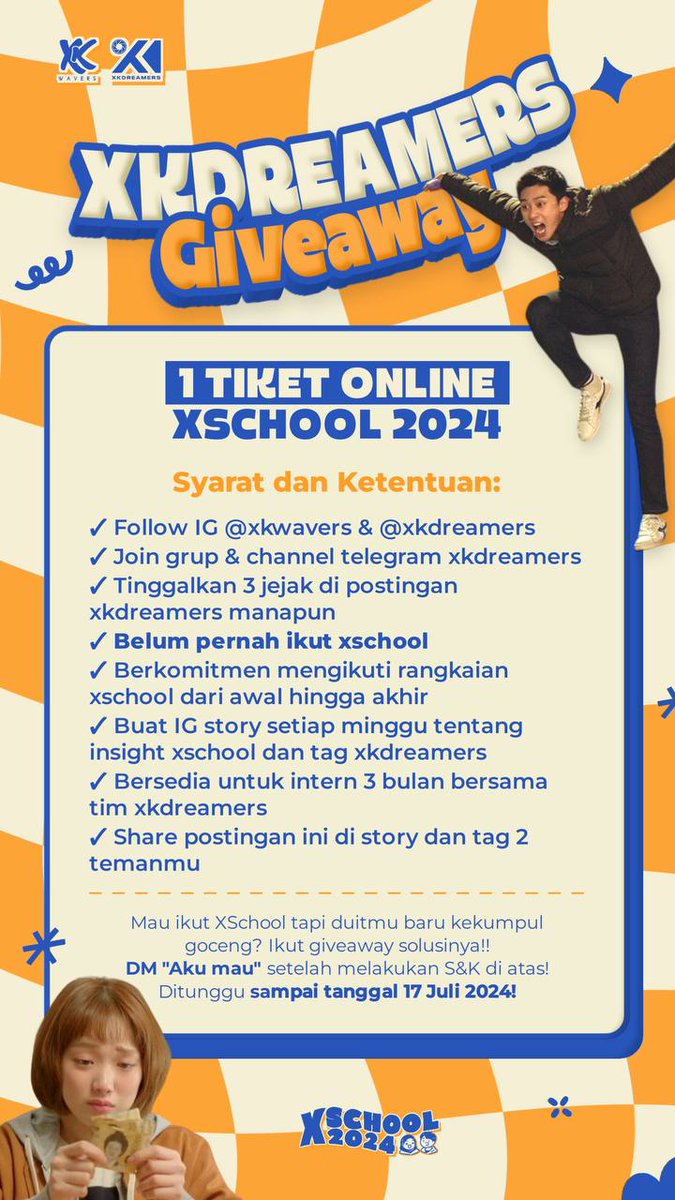 xkdreamers's tweet photo. 🔊🔊🔊GIVE AWAY TIKET ONLINE XSCHOOL 2024🔊🔊🔊

Gengss merapattt, XKDreamers giveaway 1 tiket online XSchool 2024 nihh🤩

📆Sampai 17 juli 2024.
📮DM ‘aku mau’ ke https://t.co/AGpdbFjVTj atau @xkdreamersBot https://t.co/XF5PVGyEWc