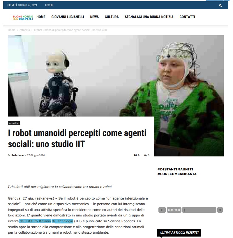 S4HRI (@s4hri_iit) on Twitter photo News spreads quickly! 📝🚀
Our study "When performing actions with robots, attribution of intentionality affects the sense of joint agency", published in <a href="/SciRobotics/">Science Robotics</a>, has been covered by several magazines and newspapers.
Huge congratulations to our team! 🏋️ News spreads quickly! 📝🚀
Our study "When performing actions with robots, attribution of intentionality affects the sense of joint agency", published in <a href="/SciRobotics/">Science Robotics</a>, has been covered by several magazines and newspapers.
Huge congratulations to our team! 🏋️