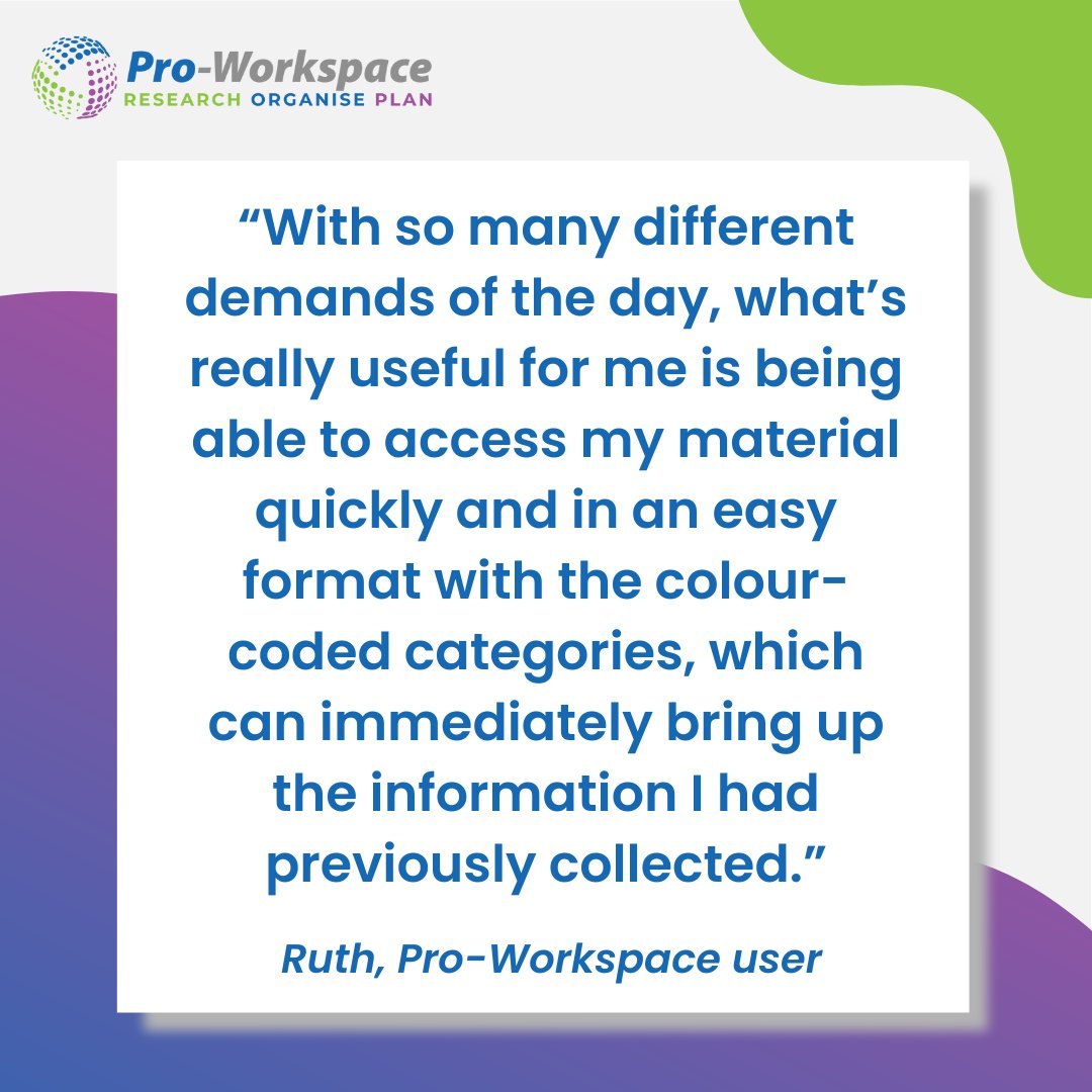It's fantastic to receive feedback like this, Pro-Workspace is such a valuable and helpful tool for so many people! Find out how Pro-Workspace could help you by booking a call with our product specialist Sam: zurl.co/wXxT

#ResearchTool #OrganisationTool #Productivity
