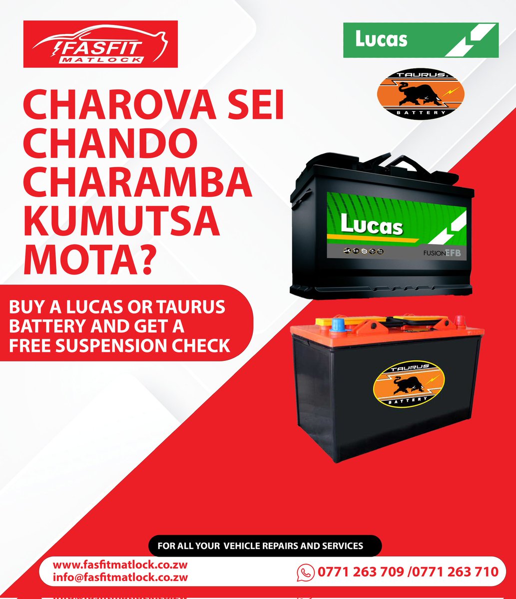 FasfitMatlock's tweet photo. We have all Lucas and Taurus Batteries in stock for your convenience. Buy a battery and get a free suspension check for your vehicle.
#batteries #suspension #lucas #taurus https://t.co/6tlPYYiQek
