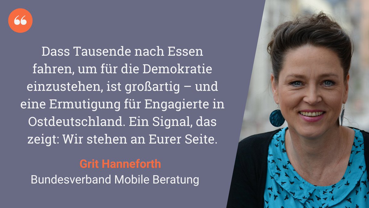 MobileBeratung's tweet photo. Ab heute trifft sich die #noAfD zu ihrem Parteitag in #Essen. Mehrere Bündnisse rufen zum Protest dagegen auf, Tausende werden erwartet. Dieser Protest ist enorm wichtig – auch als Zeichen ggü. denen, die sich abseits der großen Städte gegen #Rechtsextremismus engagieren. 1/2 https://t.co/WzKxduba6N
