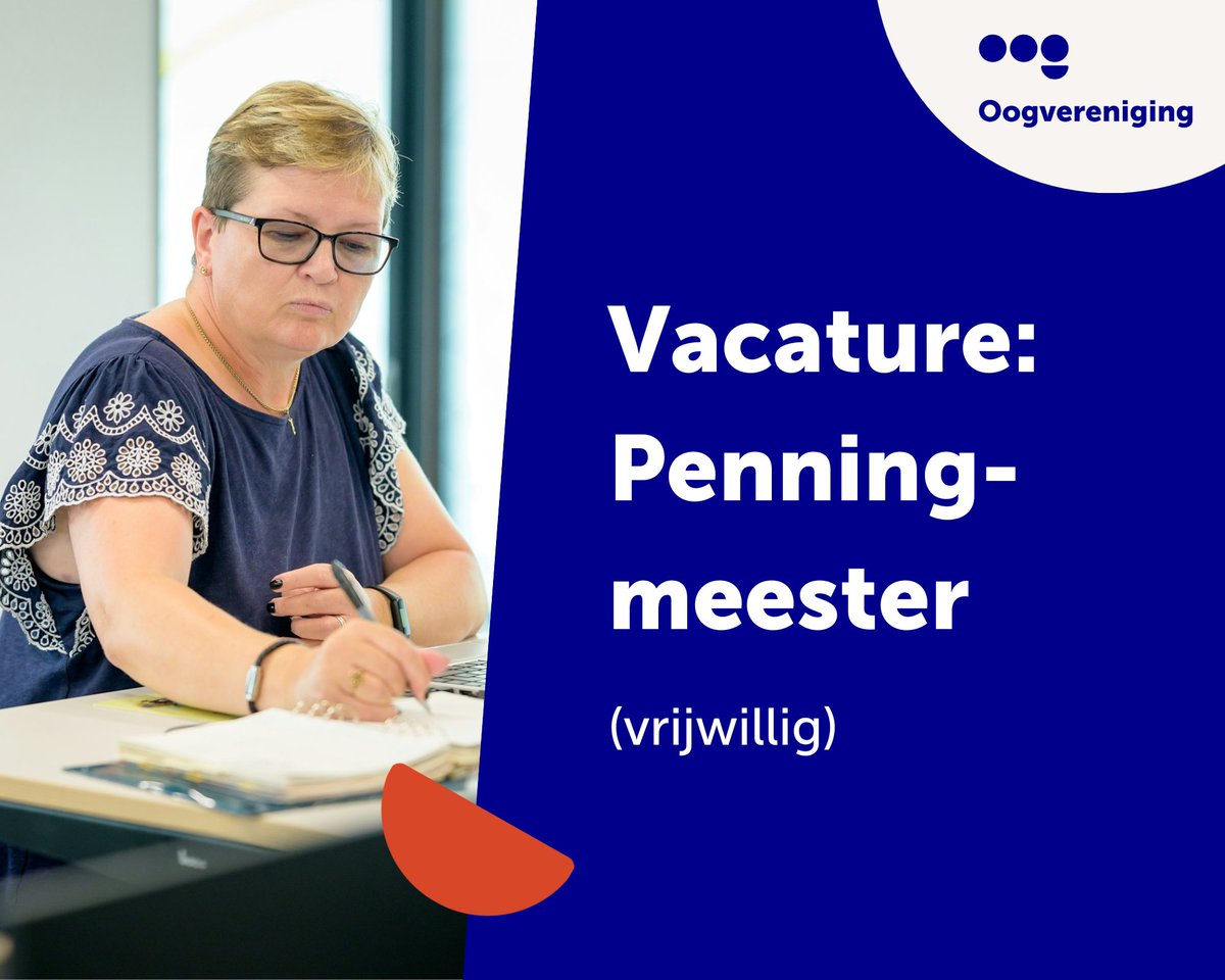 Vacature penningmeester (10 - 15 uur per maand)

Ben je thuis in cijfers en wil je medeverantwoordelijk zijn voor het beleid van de Oogvereniging? Lees hier de vacature: oogvereniging.nl/nieuws/vacatur…

#oogvereniging #penningmeester #vacature