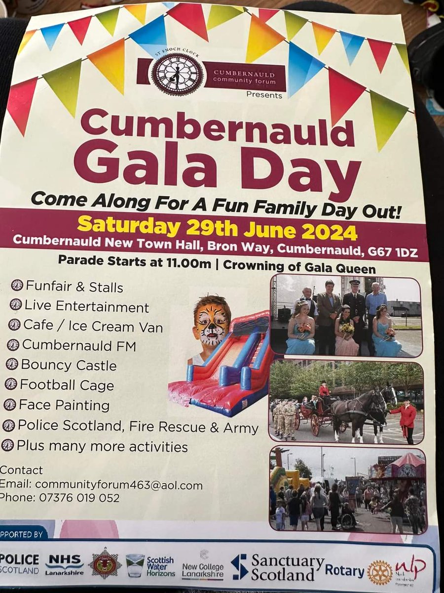 🌈 Please Share! 🌈

Cumbernauld Gala Day is back this Saturday from 11am at the New Town Hall. 📌 

Come along and join the fun! 😃