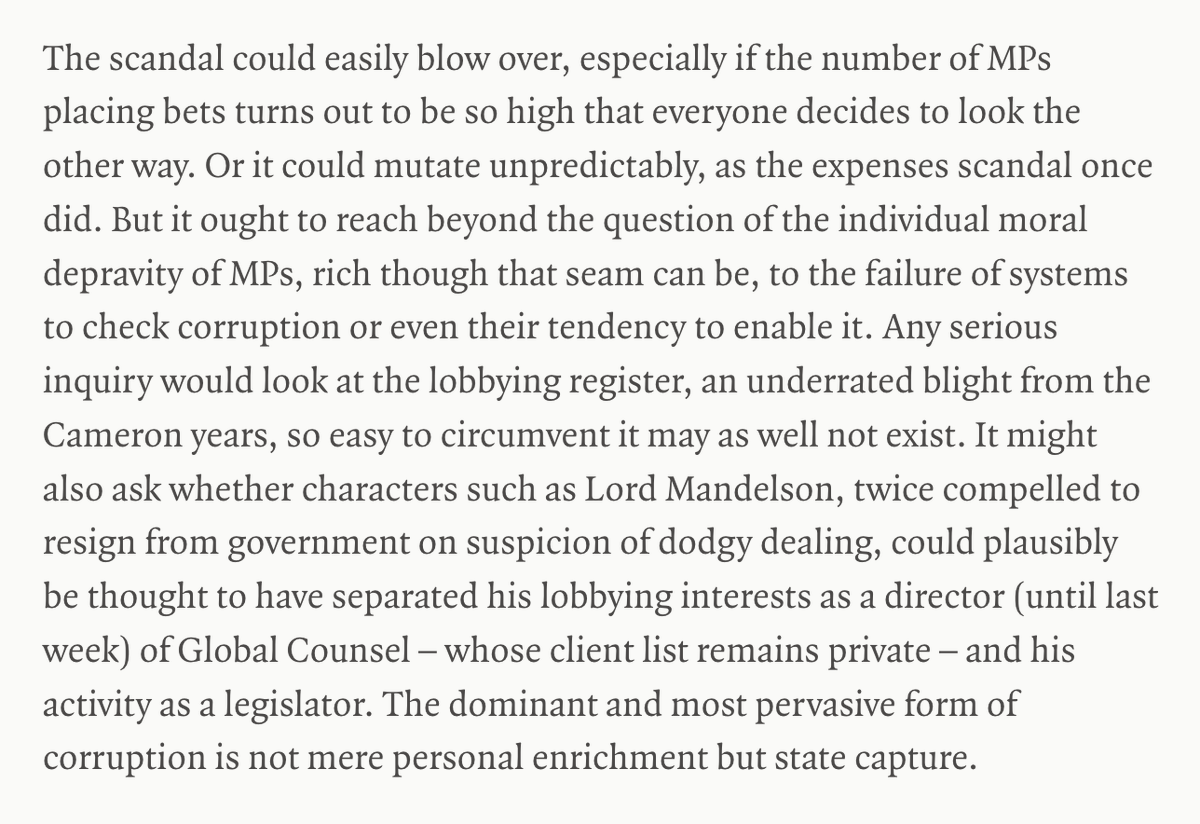 piercepenniless's tweet photo. If you want to talk about corruption, it's not really about some MPs placing bets. Why not take a look at the entire sordid lobbying operation, the gifts and hospitality, the revolving door, the dead letter regulation? https://t.co/B6QXJ2xwfx https://t.co/mkgbJkXFiY