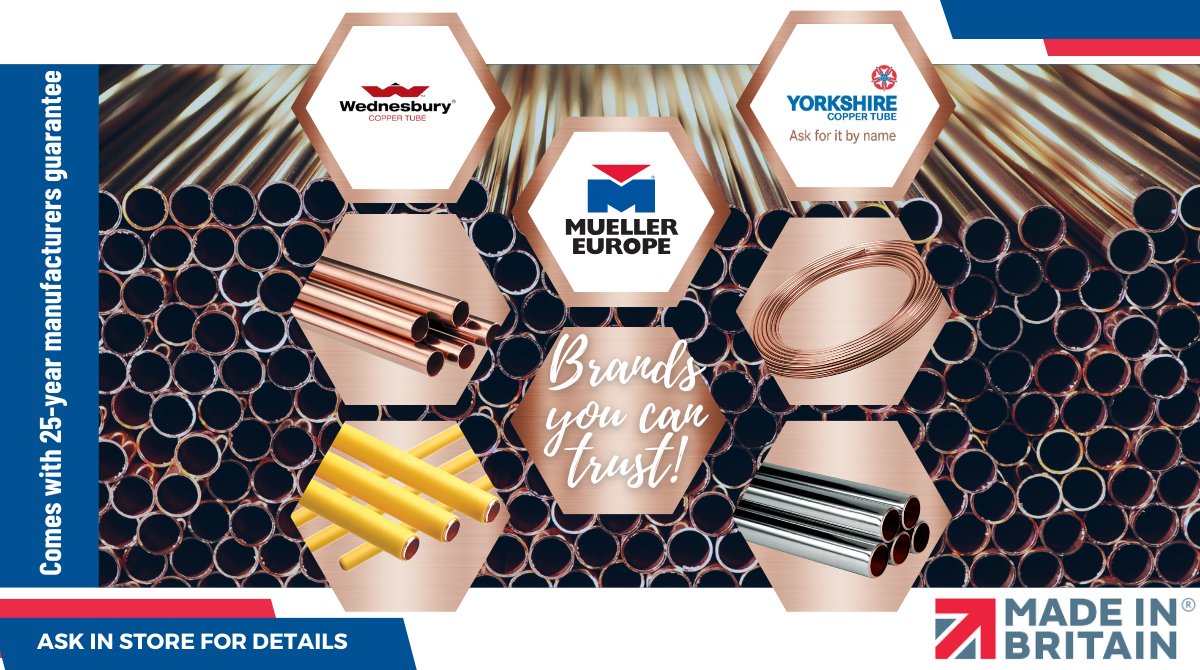theplumbersm8's tweet photo. Manufactured in Great Britain, Wednesbury and Yorkshire Copper tube is versatile and suitable for both domestic and commercial projects. 🇬🇧

Available in a wide range of sizes, in stock and ready to collect for your next job! Visit or contact us today for more information. 📞 https://t.co/BWj3ElGBF6