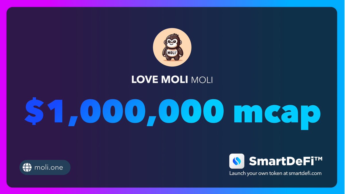 🚀 Exciting News! 🚀

The SmartDeFi™ token LOVE MOLI (MOLI) has just hit and surpassed the $1 million market cap mark! 🎉 

At the same time, over 250,000,000 FEG is locked up in their liquidity! 🌟

This milestone showcases the true power of the SmartDeFi™ protocol and