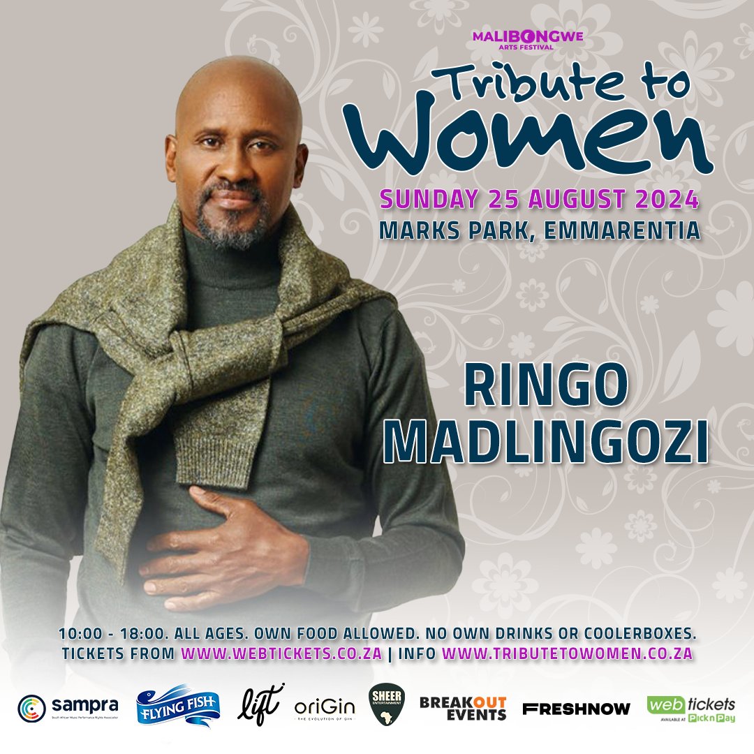 MalibongweFest's tweet photo. Welcome the talented singer, songwriter, and record producer Ringo Madlingozi to the #tributetowomen lineup for 2024! Join us at Marks Park in Emmarentia on Sunday 25 August 2024!

Tickets https://t.co/kFzVoFOHpS

#RingoMadlingozi #LoveTheBeatPayForPlay #ltbptf
@ringomadlingozi https://t.co/nxONVpt2Na