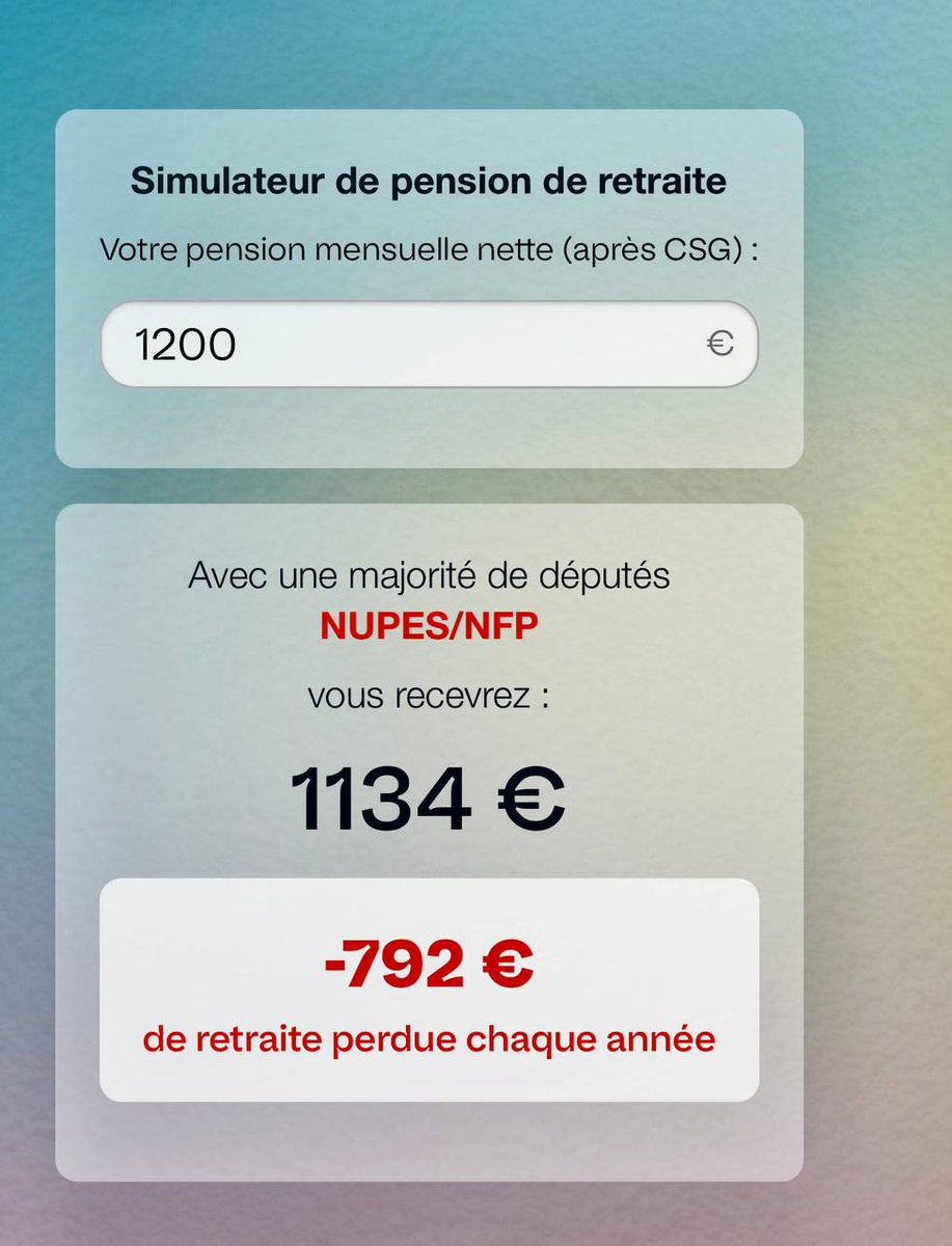 Choisir la NUPES, c’est diminuer vos pensions pour financer la retraite à 60 ans 😡 

maretraitenupes.fr

Les 30 juin et 7 juillet, aucune voix ne doit manquer !