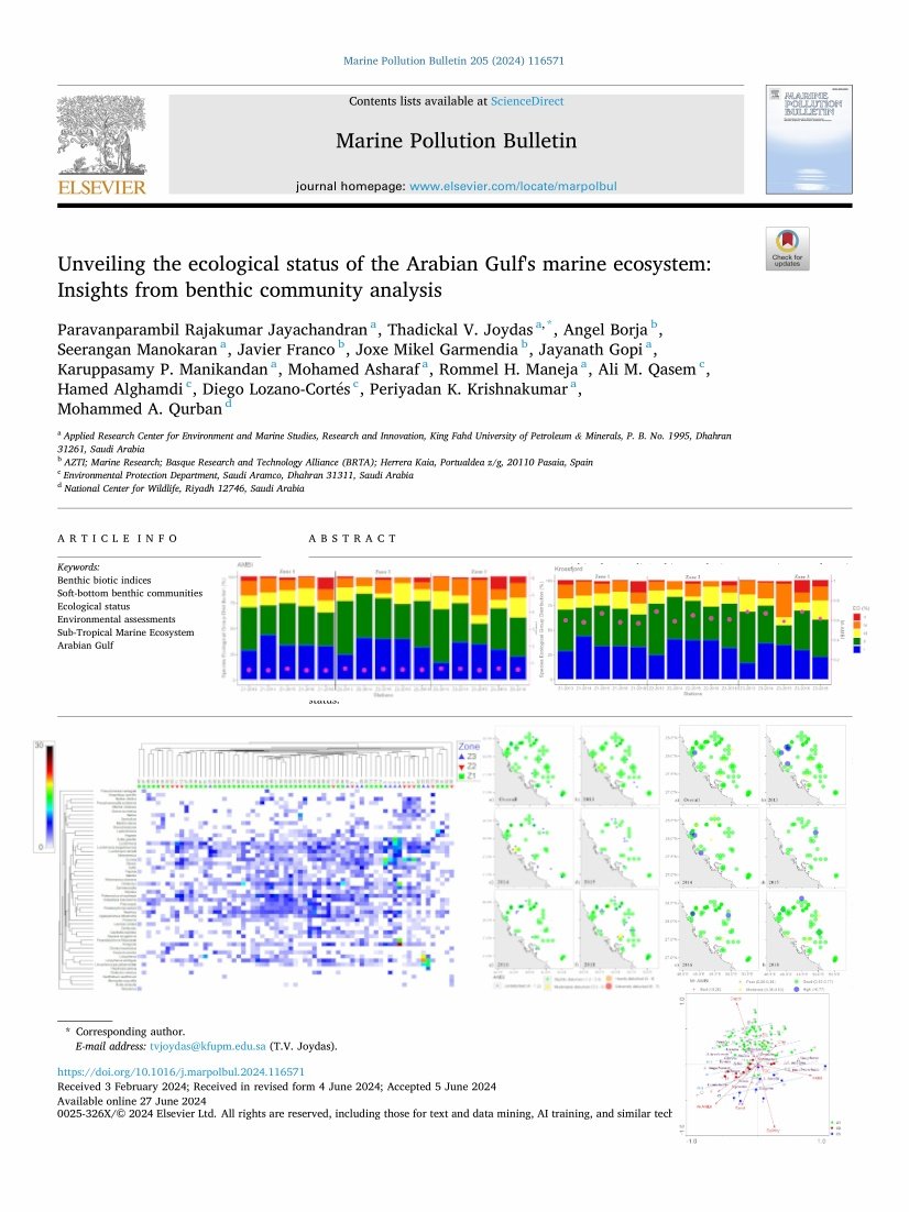 JayachandranPR's tweet photo. Our study, "Unveiling the Ecological Status of the Arabian Gulf's Marine Ecosystem: Insights from Benthic Community Analysis," is now in #MarinePollutionBulletin.  [https://t.co/AJ0Pr4LryM] #AMBI #MAMBI #EcosystemManagement #BenthicMonitoring #SaudiArabia https://t.co/EA6qAgpshZ