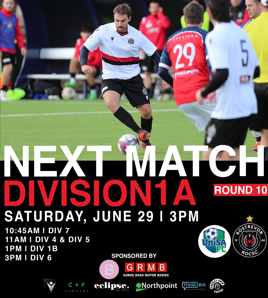 ROCSC's tweet photo. Catch our Division 1A, 1B and 4 teams away against Uni SA at Uni SA - Mawson Lakes Oval in Round 10 action.

Our Div 5 team look to make it 10/10 as they face Eastern United, the undefeated Div 6’s take on St Paul’s, while our Div 7’s face Campbelltown.

🔴⚫️ https://t.co/XOT1whsCY8