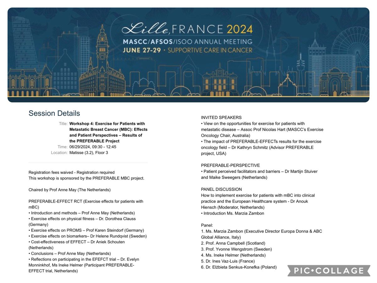 Come and meet us tomorrow during our final symposium at #MASCC24. We look forward to sharing and discussing <a href="/PREFERABLE_MBC/">PREFERABLE</a>’s results with you. #mbc #exerciseoncology #h2020 <a href="/EU_HaDEA/">HaDEA</a>