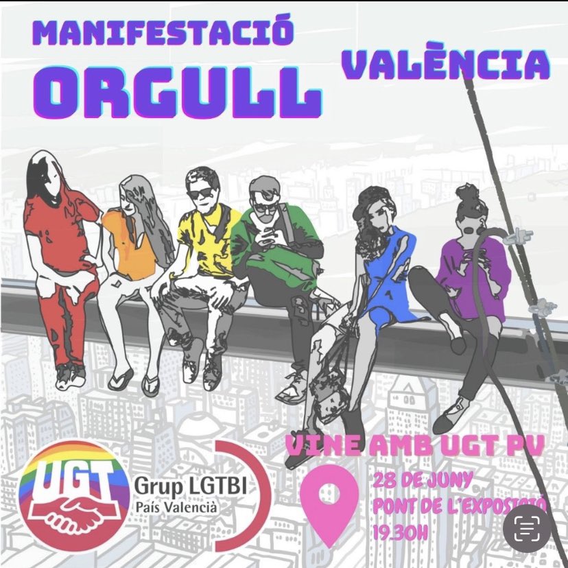 UNIVER_UGT_PV's tweet photo. Manifestación día del Orgullo. 28 de junio a las 19:30 en Pont de l’exposició. Valencia https://t.co/Ok49YK2ACH