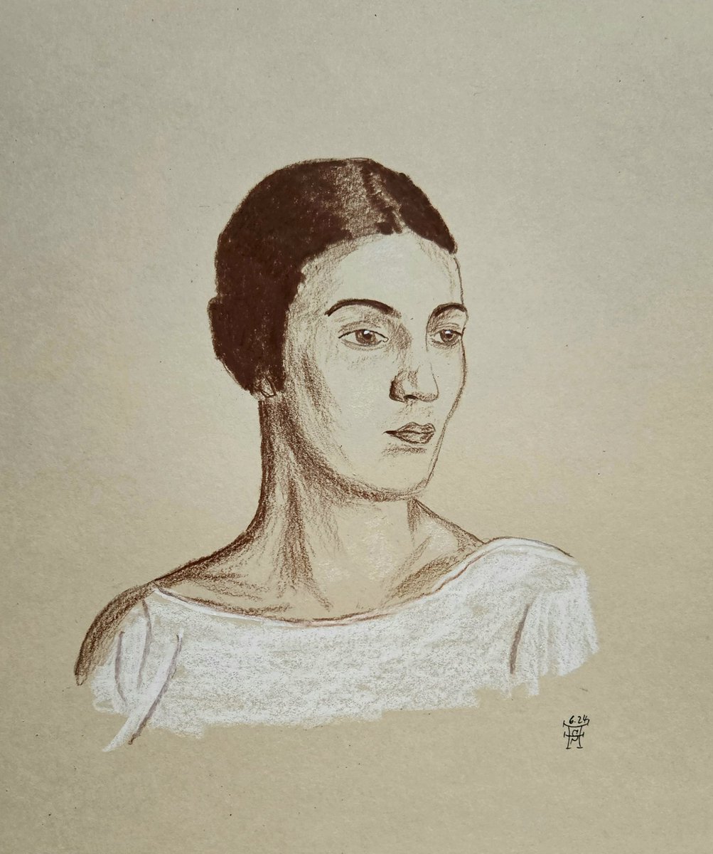 For #PortraitChallenge here my version of the beautiful Marguerite, original painted by Meredith Frampton in 1928 #artshare #ArtistOnTwitter #artistsontwitter #art #drawing #sketch