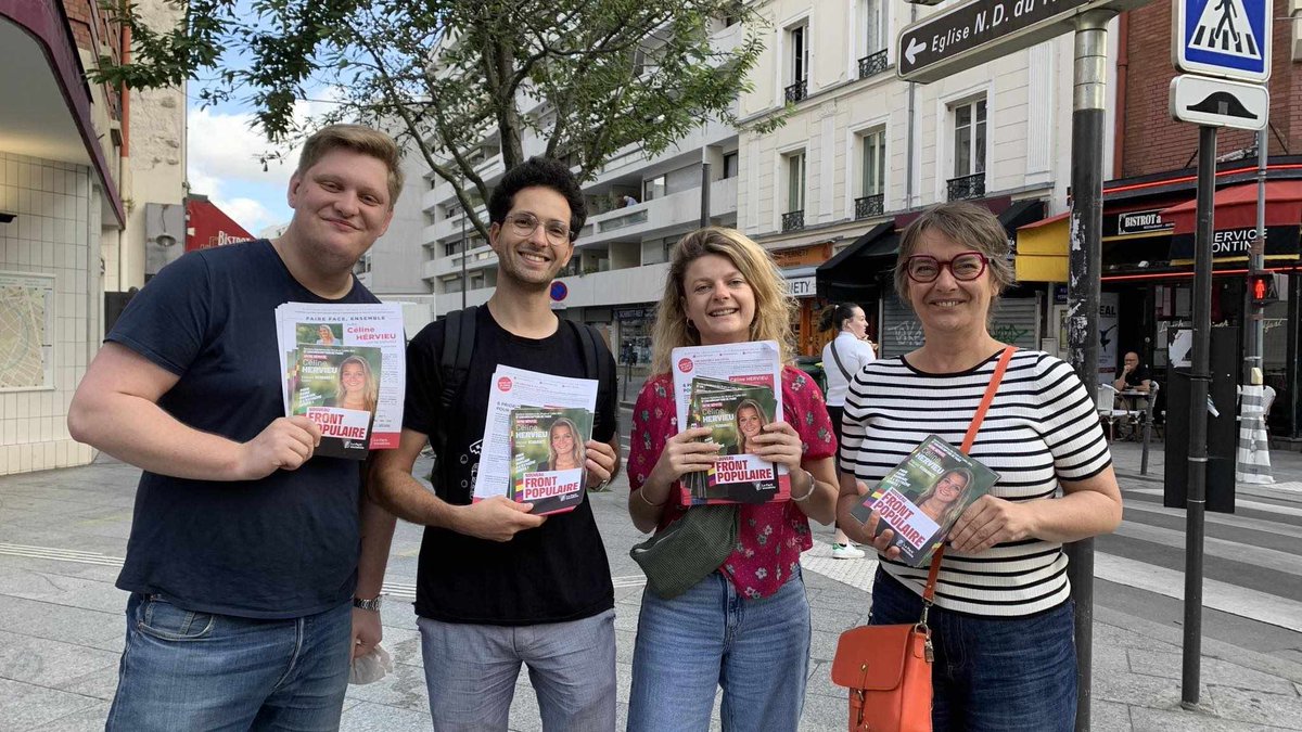 Le PCF 14e au côté de @carine_petit et des militants de gauche ce matin au métro Pernety pour convaincre les habitantes et habitants de l’arrondissement de voter pour <a href="/Celine_Hervieu/">Céline Hervieu</a> ce dimanche ! En route vers le Front Populaire 🚩❤️