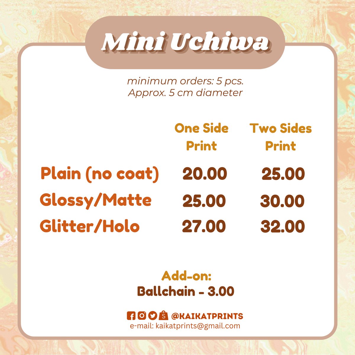 kaikatprints's tweet photo. MINI UCHIWA
minimum orders of 5pcs
For inquires, dm our sns accounts in FB and iG for faster response.
#miniuchiwa #minifan #uchiwa #keychain #printshop #kaikatprints https://t.co/4c3gb4K9Zb