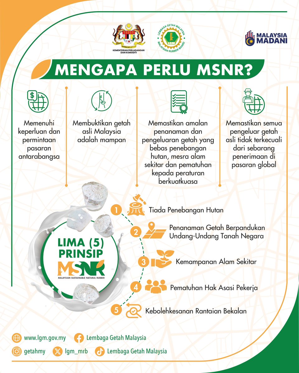 🌿 Apa itu Getah Asli Mampan Malaysia? (Malaysian Sustainable Natural Rubber) 🇲🇾
MSNR merupakan pengiktirafan secara kawal selia dan penguatkuasaan yang diberikan kepada pemegang lesen dan permit LGM untuk memastikan kemampanan getah asli.

Jom baca dan fahamai apa itu MSNR!