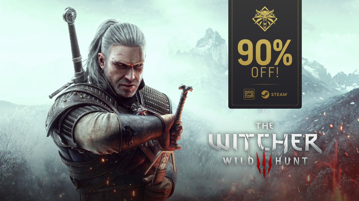 thewitcher's tweet photo. Becoming a witcher has never been so effortless — for the first time ever The Witcher 3: Wild Hunt is available at 90% off! ⚔

Check out the offer on @Steam and @GOGcom:
🖤 https://t.co/J72TH2GMvE
💜 https://t.co/QgaJ3yVErB https://t.co/PmJpfYdLrc