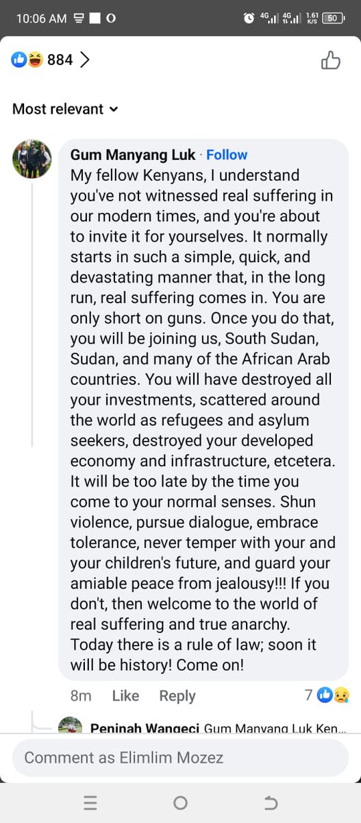 BiancaNaom1's tweet photo. A South Sudan refugee has advice for you, dear Kenyans. He says what is going on in the country will make us tumble down into a dark and dangerous abyss from which it could be almost impossible to extricate ourselves. Calls upon us to  pursue dialogue #Tubonge https://t.co/B7iebHPOeO