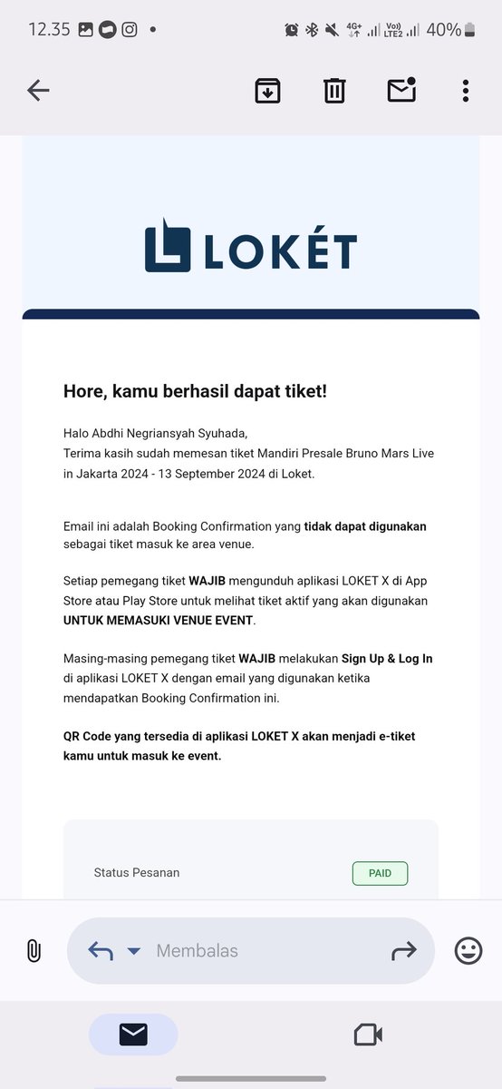 abdhins's tweet photo. Wts wts brunomars
Cat 3A, 2 tix
Day 2 (13 sept)
Harga normal, ga pake fee-feean
Cod jakarta barat/jakarta pusat
Dijual karna double tix tgl 14

#brunomarsinjakarta #wts #wtsbrunomars #wtbbrunomars #wtb #zonauang #zonajajan https://t.co/6aDxYI9bGa