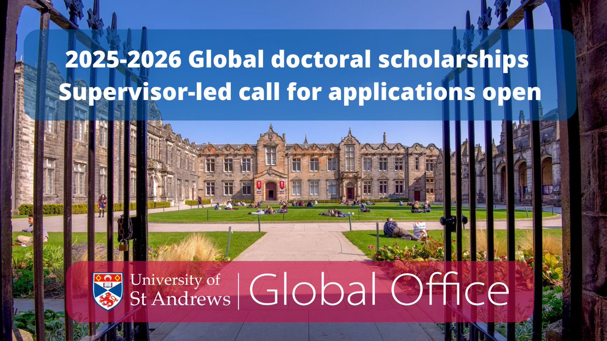 GlobalOfficeStA's tweet photo. 📢Announcing the launch of the 2025-2026 Global doctoral scholarships scheme.
🫴Offering co-funded PhD projects for design with several partners.
⏳Deadline for applications 23 September 2024.
👁️Details: https://t.co/E0eWgL7xCx
📯Contact: globalphds@st-andrews.ac.uk
#globalphds https://t.co/IRBCR7ptrb