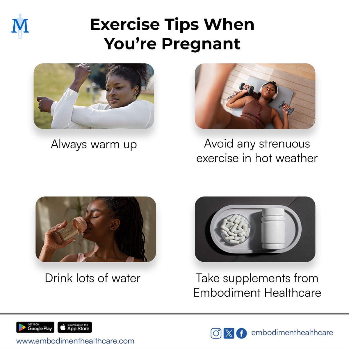 Embodihealth's tweet photo. As a pregnant woman exercising, you know you can’t do boxing like the rest of us? The baby’s safety has to be prioritized. 
Here are some tips to keep you safe while exercising. https://t.co/iBKY8VNx1Q