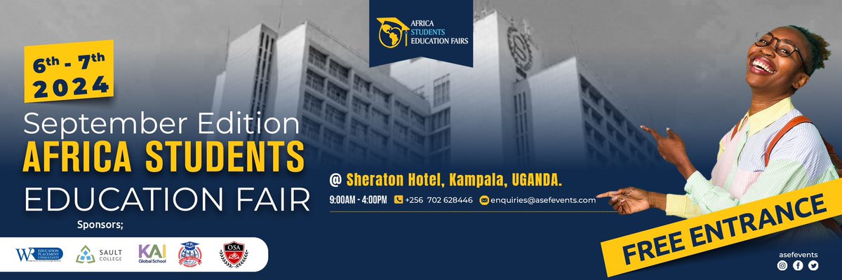 wreducons's tweet photo. Our Africa Students Education Fair -September Edition is around the corner!!!
Learn more and register here: https://t.co/fQjEY8srPw
🌍🎓🚀🌍😎
#balenciaga #uganda #asefevents #wreducation #studyingermany #students #opportunities #IELTS #studyinamerica https://t.co/Tp04Qf3vZq