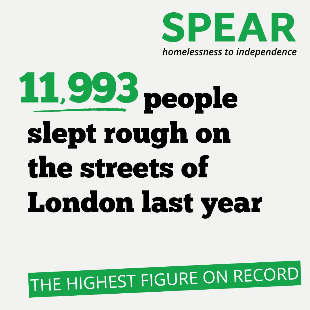 SPEARLondon's tweet photo. The CHAIN annual report 23/24 released yesterday morning confirms that 11,993 people were seen sleeping rough in London during 23/24 – a 19% increase on 2022/23.
Everyone needs a safe place to live, the next Government must act to change this.
#EndHomelessnessTogether https://t.co/gztISUqFP0