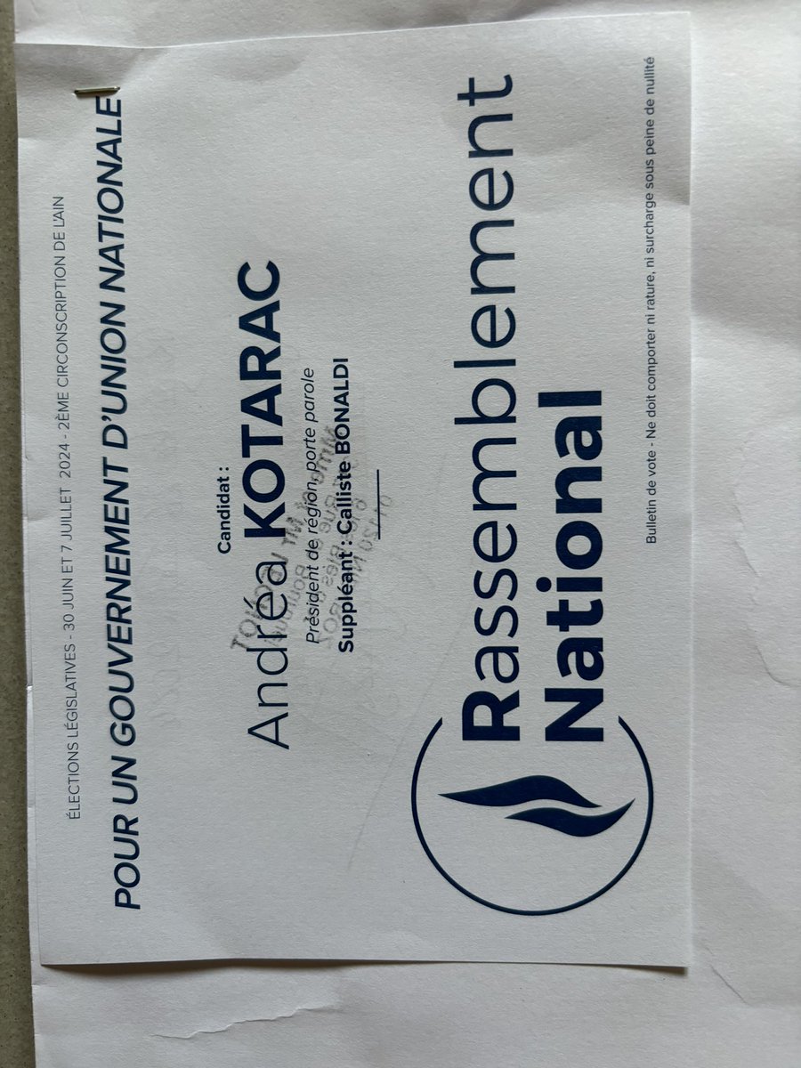 RaymondJacquie's tweet photo. @PascalPraud 
2e circo de l’Ain Référé contre Andréa KOTARAC candidat RN ,Ex LFI 
il a fait mention sur son bulletin de vote Président de région,

Un recours est déposé pour annulation de ses bulletins de vote et tromperie pour les électeurs 
POUR INFORMATION ET DIFFUSION Merci https://t.co/eZSx13TqKv