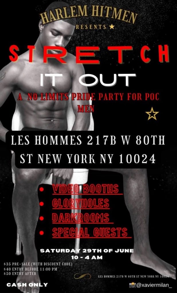 GaySexInNYC's tweet photo. 🔥NEW PARTY STARTS SATURDAY🔥
NYC Gay Sex Party | STRETCH IT OUT | 10P-4A | No Limits Pride Party Party for POC Men | LES HOMMES, 217B, W 80TH ST, UWS | $35 PRE-SALE | $40 BEFORE 11:00 PM | $50 AFTER | Hosted by @HitmenNyc 
⬇️For details visit below ⬇️ 
https://t.co/SrJILbYE5a https://t.co/vsGfEKPvAD
