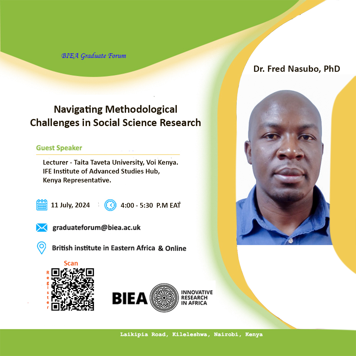 British Institute in Eastern Africa (@the_biea) on Twitter photo 😇We invite you #GRADUATES to join the discussion on:
✨Navigating Methodological Challenges in Social Science Research✨
with Dr. Fred Nasubo, PhD <a href="/FNasubo/">Fred Nasubo</a> 💫
👉Register tinyurl.com/graduate-forum…
#research 😇We invite you #GRADUATES to join the discussion on:
✨Navigating Methodological Challenges in Social Science Research✨
with Dr. Fred Nasubo, PhD <a href="/FNasubo/">Fred Nasubo</a> 💫
👉Register tinyurl.com/graduate-forum…
#research