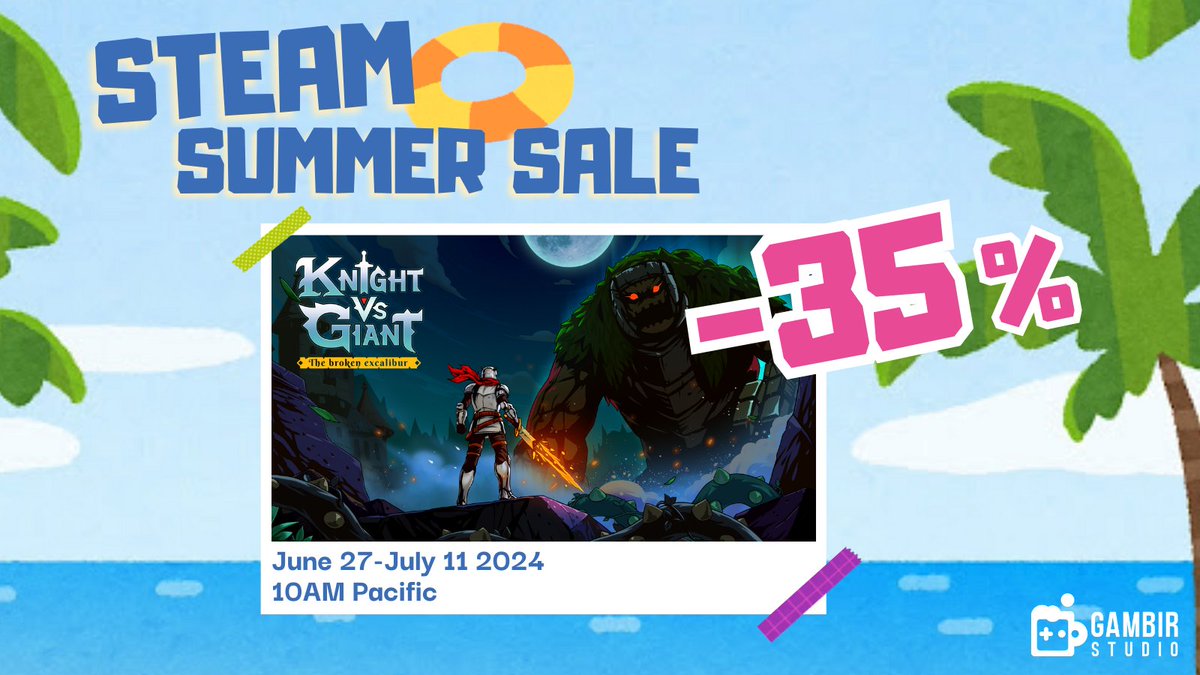 To all Knighters! ⚔️

Get Knight vs Giant now and enjoy a 35% discount during the Steam Summer Sale. 🔆 Join the action to save the kingdom of Camelot with Arthur!

#SteamSummerSale #Steam