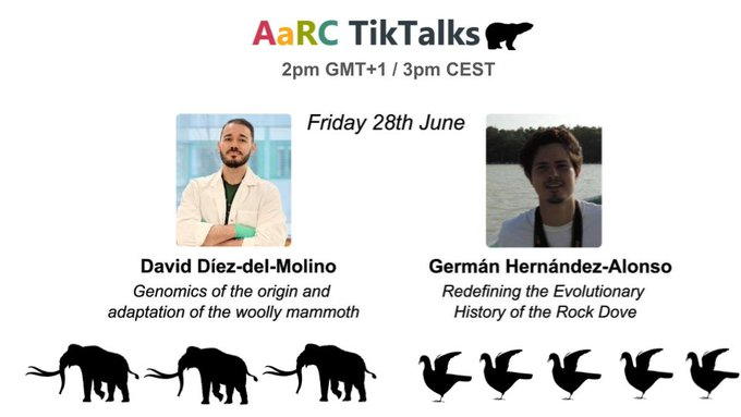 Today we have the June session of #AaRCTikTalks with <a href="/IndianaDiez/">David Díez-del-Molino 🇪🇸 🇸🇪 🏳️‍🌈</a> and Germán Hernández-Alonso. Registration in our website: …mal-adna-research-community.github.io/AaRC.github.io…