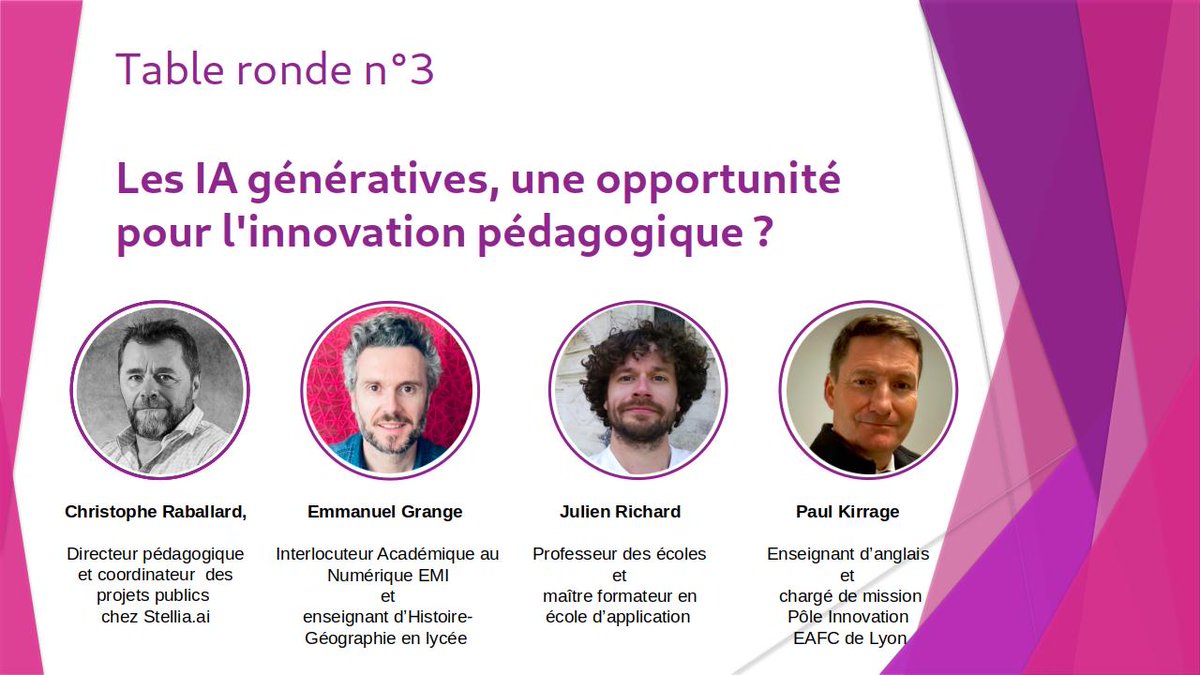 Les #IA génératives, une opportunité pour l’innovation pédagogique❓Une table ronde lyonnaise pour aborder ce sujet en 3 axes : usages péda des IA, points de vigilance, modalités de formation 
📺 podeduc.apps.education.fr/video/46268-ta…
<a href="/academielyon/">Académie de Lyon</a> <a href="/EafcLyon/">EAFC Lyon</a> <a href="/DANE_acLyon/">DRANE Lyon</a> <a href="/eduscol_EMI/">éduscol EMI</a> #EMI