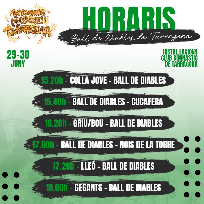 Equipació oficial i horaris pel primer torneig del Seguici Popular <a href="/7guici/">Torneig del Seguici de Tarragona</a> de Tarragona. 
Que Sant Miquel ens agafi confessats. 🙏

Ens veiem demà a les instal.lacions del <a href="/NASTICTARRAGONA/">NÀSTIC DE TARRAGONA</a> ⚽️