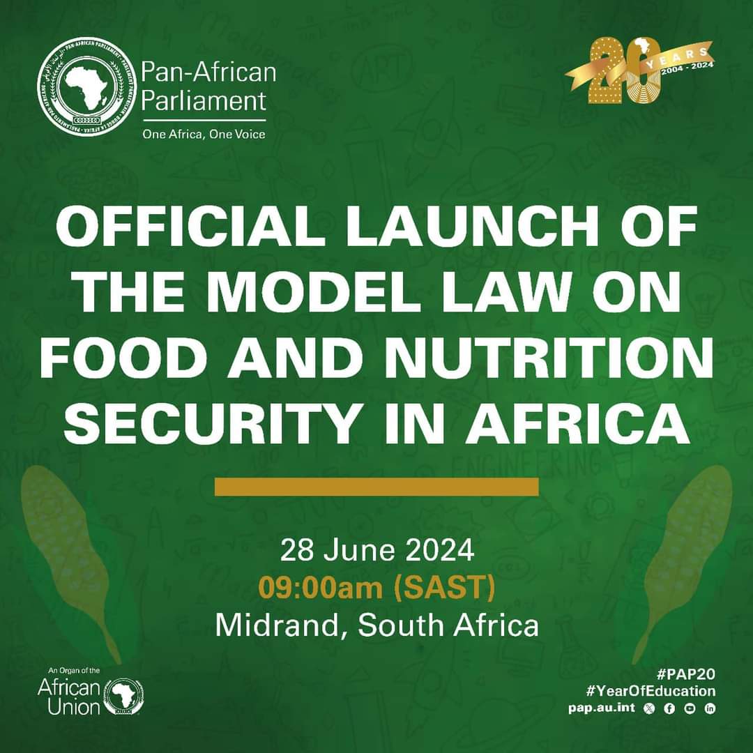 MohammedHadebbe's tweet photo. President of Pan-African Parliament @PapPresident will today  officially launch the Model Law on Food Security and Nutrition in Africa. @AfrikParliament @_AfricanUnion @PapPresident @nickmangwana https://t.co/5HCqhacWfd