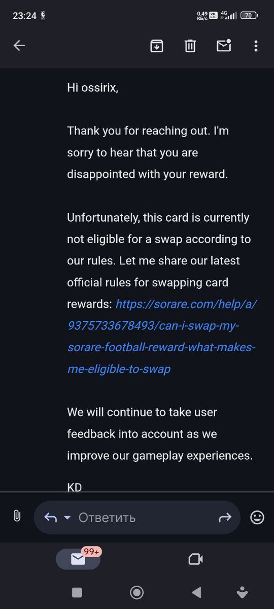 _BugggyMan's tweet image. "Stars should be stars", saying us @ni2las and then when Sorare gives Star prize for 0.96$ - @Sorare support saying  - everything is ok, you should be happy with what you get. Not my screens, but from the guy from Ukrainian Sorare chat. Disgrace!