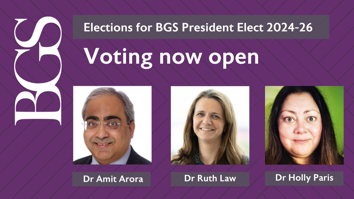 🚨BGS MEMBER ALERT🚨 An email has been sent to all members containing a unique link to cast your vote for the next BGS President Elect. Please note, this link can only be used once. If you need assistance, email m.stewart@bgs.org.uk bgs.org.uk/PresElect2024
