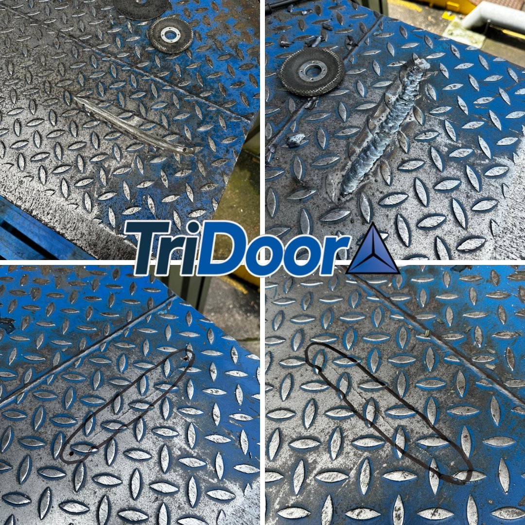 tridoor's tweet image. On-site last week, TriDoor repaired loading bay dock levellers, fixing cracked lip plates, failed chassis welds, and re-fastening deck plates. We ensured 100% weld penetration with multi-pass welds. #TriDoor #LoadingBay #DockLevellers #Welding #Repairs