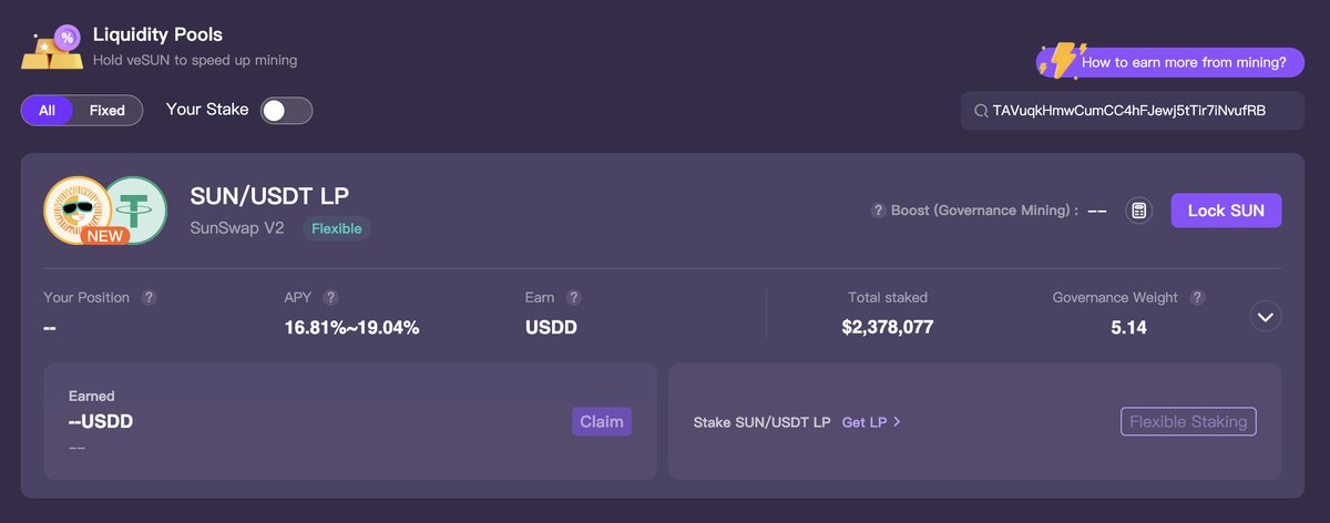 OfficialSUNio's tweet photo. 🌞The #SUN-USDT LP (Flexible) on https://t.co/KFtGKsS4xB #GovernanceMining is now on fire
APY of SUN-USDT LP (Flexible) is now up to 19.04%🔥
Stake-to-earn with safety at: https://t.co/KFtGKsS4xB https://t.co/qHOZV9BBZ6