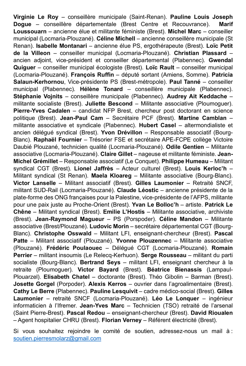 Merci à Jean-Luc Bleuven, François Ruffin, Yvan Le Bolloc'h et les nombreux élus et militants qui nous soutiennent au sein du #NouveauFrontPopulaire. Nous défendrons à Paris ce que nous portons ensemble dans cette campagne — services publics, écologie, solidarité, démocratie.