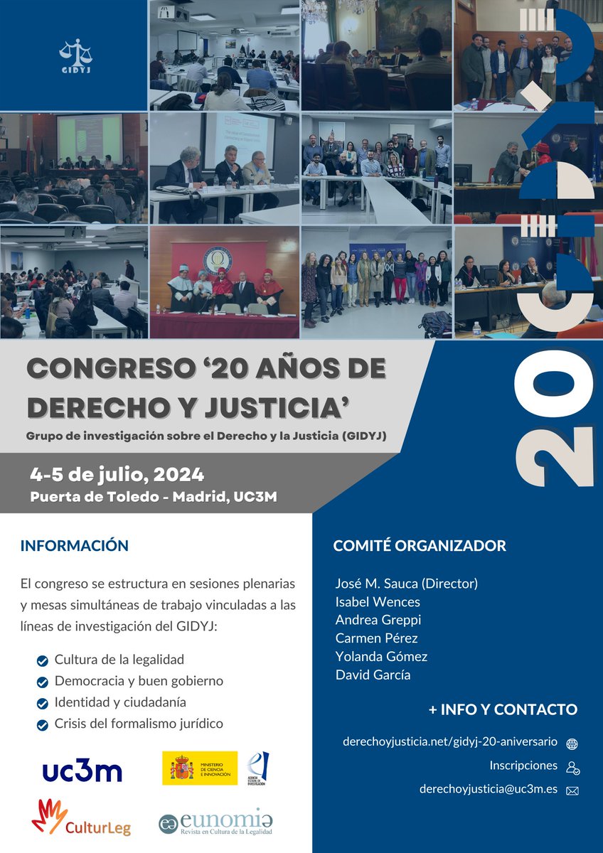 Menos de una semana para reunirnos en el Congreso '20 años de Derecho y Justicia'. 
4 y 5 de julio, Campus de Puerta de Toledo.
Más de 60 investigadorxs distribuidos en sesiones plenarias y mesas temáticas.
Consulta el programa y toda la información ⬇️
derechoyjusticia.net/gidyj-20-anive…